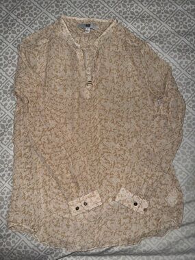 Etcetera Cream and Tan Printed Long-Sleeve Blouse